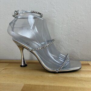 Jeffery Campbell Demonica Rhinestone Strappy Heels Silver Party Event Size 7